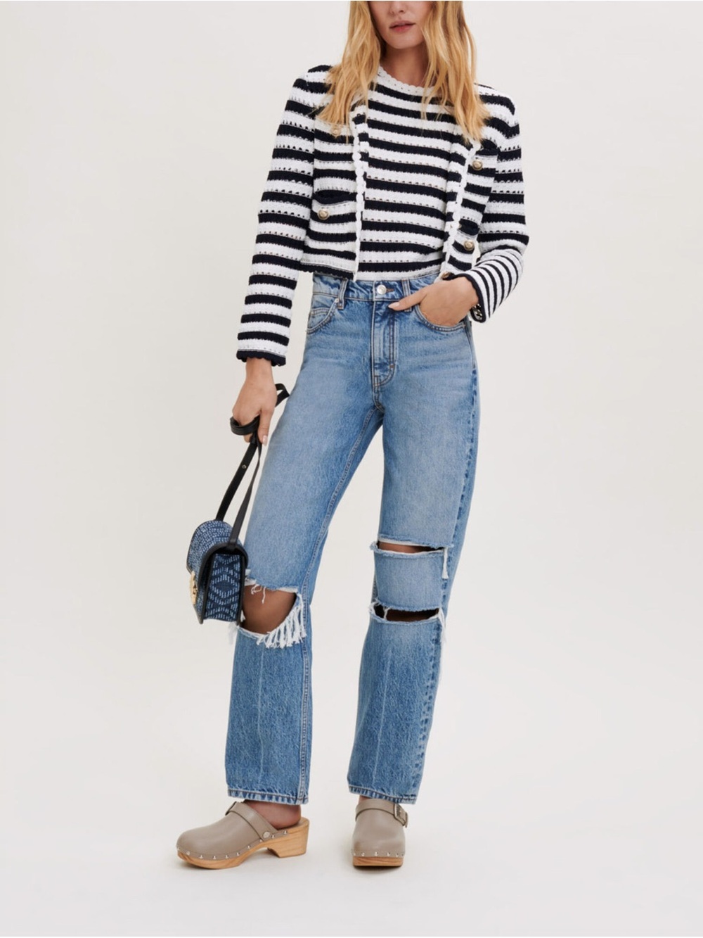 Maje Paris Loose Fit Distressed Wide Leg Jeans